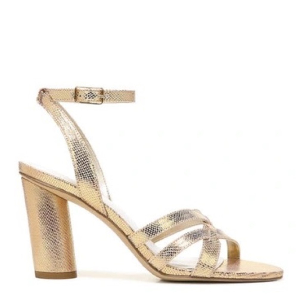 Franco Sarto Olina 2 Block Heel Ankle Strap Sandal in Glow Metallic